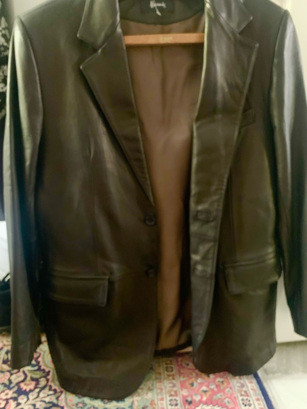 VINTAGE Harrods Dark Brown Leather Sport Coat - Two-Button Blazer